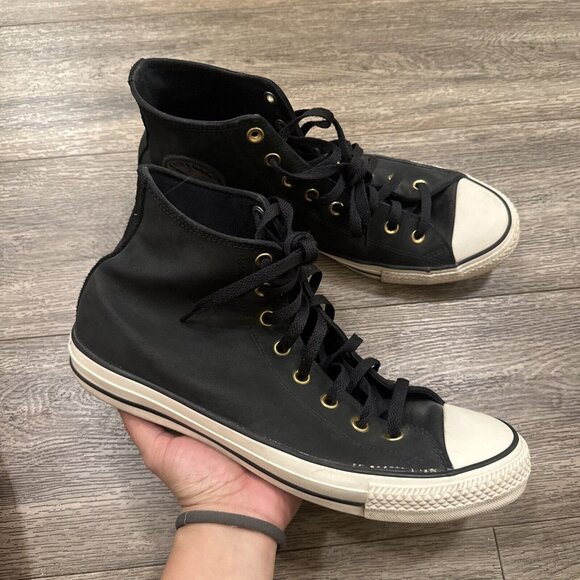 Converse Men Shoes 12 Black Leather Chuck Taylor All Star High Top 153808C